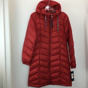 NEW Tommy Hilfiger Chevron Quilted Womens Hooded Down Jacket  S